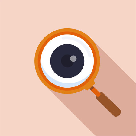 Magnifier with eye outline icon. Find icon, investigate concept symbol. Eye with magnifying glass. Appearance, aspect, look, view. vector, illustratorのイラスト素材