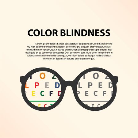 Lettering vector illustration of a word color blindness with glasses. Colorful dots of ishihara daltonism test. Ophthalmologic disease. Poster for ophthalmologic clinic. vector, illustrator

のイラスト素材