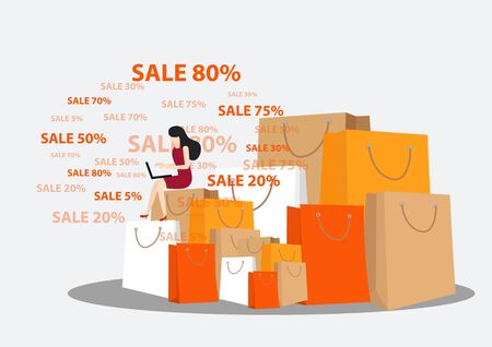 Online shopping concept illustration. Buying and selling items. Online payment, Buying online - vector banner with iconsのイラスト素材