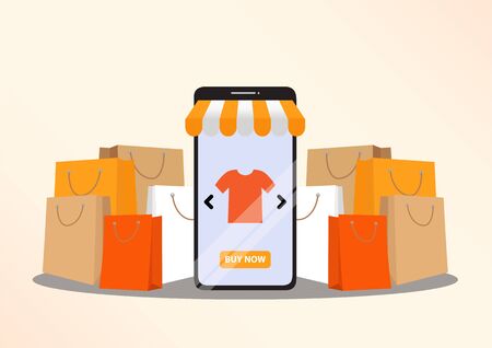 Online shopping concept illustration. Buying and selling items. Online payment, Buying online - vector banner with iconsのイラスト素材