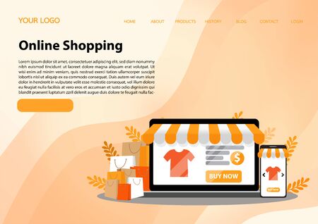Online shopping concept illustration. Buying and selling items. Online payment, Buying online - vector banner with iconsのイラスト素材