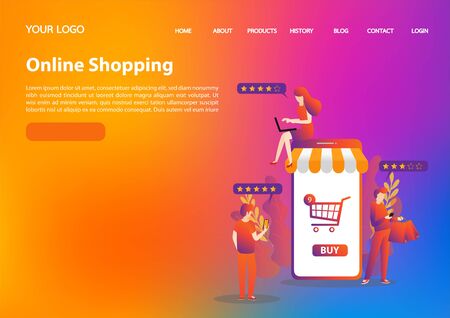 Happy shopper. Online shopping concept. Big Sale. Flat vector illustration.のイラスト素材