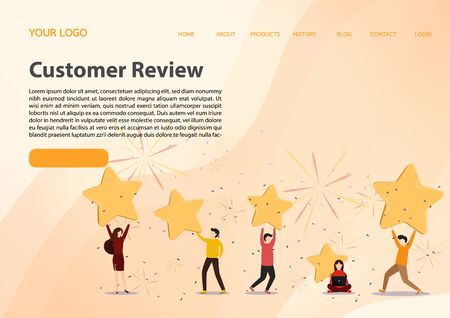 Customer review rating. Different People give review rating and feedback. Flat vector illustration, perfect for web design, banner, mobile app, landing page, vector flat design.

のイラスト素材