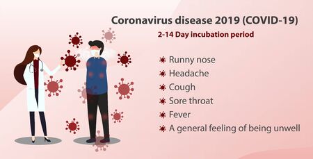 Concept of the threat of spreading coronavirus infection coronavirus disease (COVID-19).  Doctor in medical face mask. Affecting the lungs.のイラスト素材