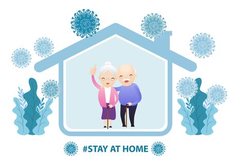 Fears of getting coronavirus. Global viral epidemic or pandemic. Stay home during the coronavirus epidemic. Family staying at home in self quarantine, protection from virus. Vector, illustrationのイラスト素材