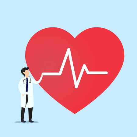 Doctor standing with sign of heartbeat. Doctor wiht heart rate beat.Health concept. Vector, illustration, esp, Flat Design.のイラスト素材
