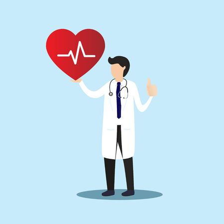 Doctor standing with sign of heartbeat. Doctor wiht heart rate beat.Health concept. Vector, illustration, esp, Flat Design.のイラスト素材