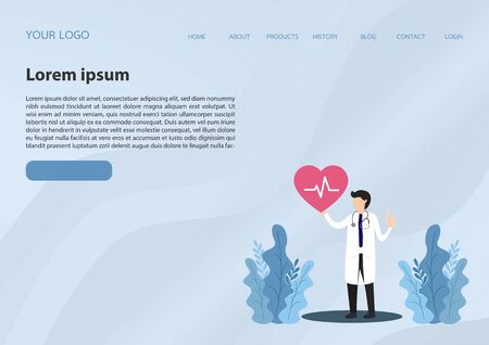 Doctor standing with sign of heartbeat. Doctor wiht heart rate beat.Health concept. Vector, illustration, esp, Flat Design.のイラスト素材