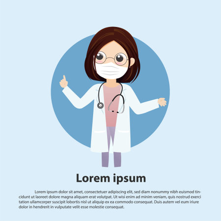 Doctor wearing medical mask.Practitioner young doctor in hospital. Consultation and diagnosis.Vector, illustration, Flat style.のイラスト素材