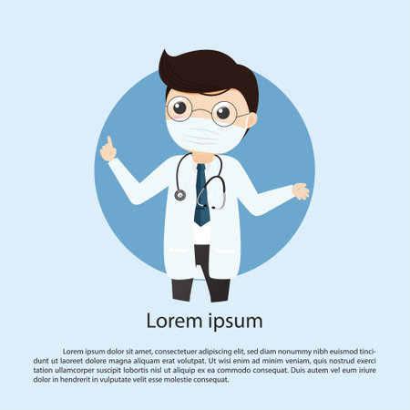 Doctor wearing medical mask.Practitioner young doctor in hospital. Consultation and diagnosis.Vector, illustration, Flat style.のイラスト素材