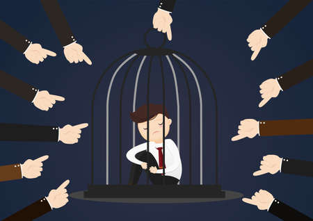 Depressed businessman sitting on the floo. Problems in social networks. Vector illustration.のイラスト素材