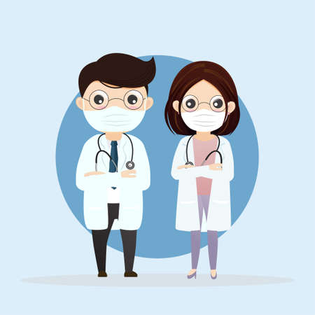 Doctor wearing medical mask.Practitioner young doctor in hospital. Consultation and diagnosis.のイラスト素材