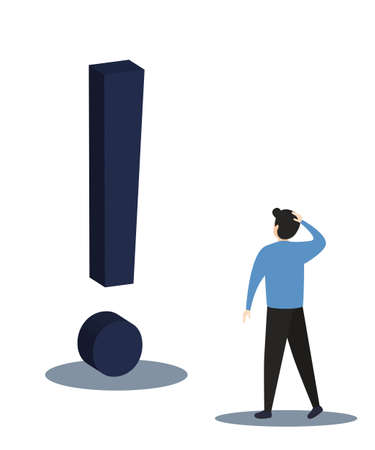 Businessman with question mark sign.Man confused thinking with sign illustration. Answer to question metaphor. Character, vector, illustration.のイラスト素材