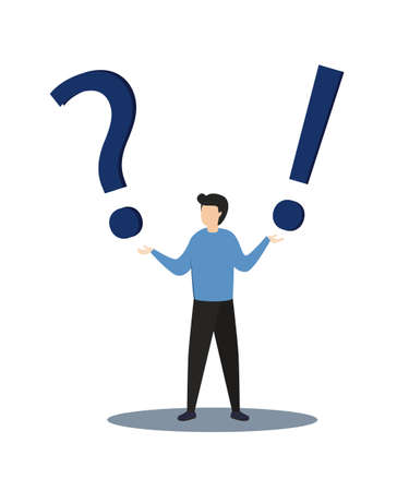Businessman with question mark sign.Man confused thinking with sign illustration. Answer to question metaphor. Character, vector, illustration.のイラスト素材