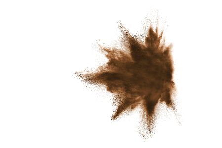 Abstract brown powder splatted on white backgroundの写真素材
