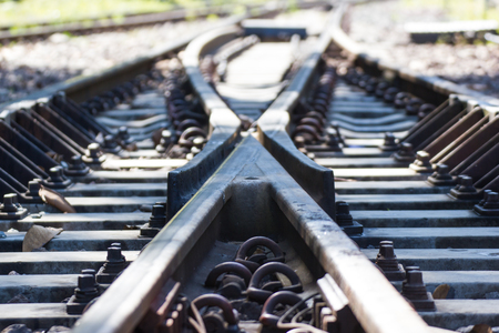 railway track, line crossing  railway track on the stone background Bangkok Thailandの写真素材