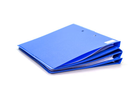 Blue file folder with documents and documents. retention of contracts. isolated white backgroundの写真素材
