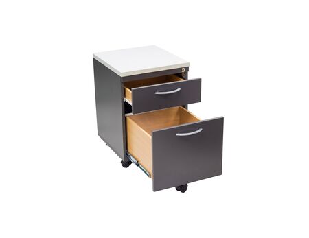 file cabinet with open drawer in the office isolated with white backgroundの写真素材