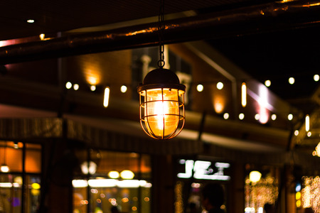 beautiful Retro style lighting decor bulb decor in restaurant Bangkok city, Thailand