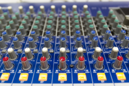 Closeup Mixing Console of a big HiFi system  The audio equipment, a control panel of digital studio...