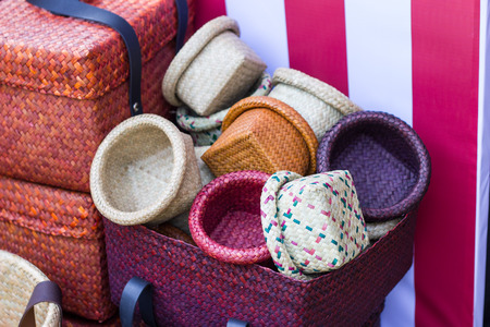 Product Weaving A Wicker Basket By Handmade, Product work in the family industry. sale in a market...