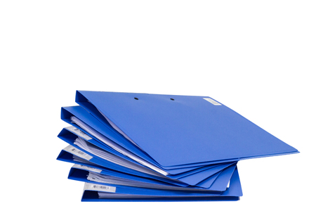 Blue file folder with documents and documents. retention of contracts. isolated white background copy spaceの写真素材