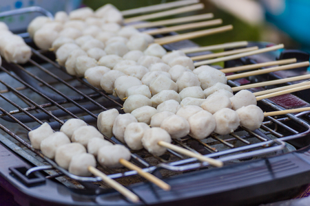 Thai Food - Grill pork balls pour  on the market of thailandの写真素材