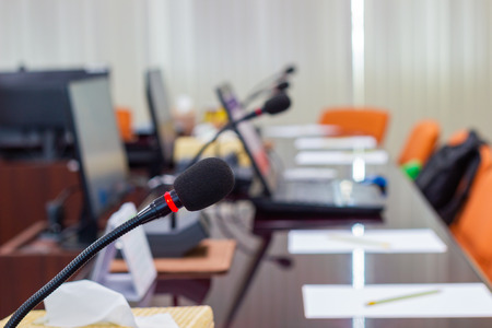 close up microphone in the conference room