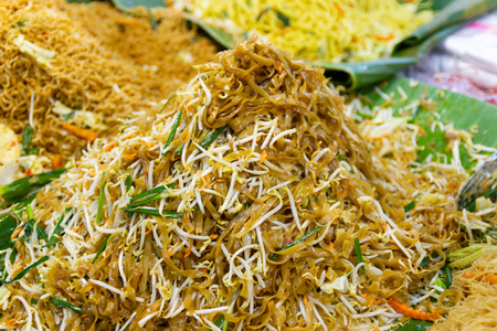 Closeup cooking Pad Thai noodles, Thai street food in the market popular Thai Food Bangkok Thailandの写真素材