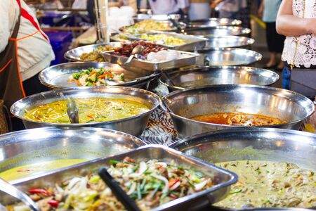 Thai foods style Rice and Curry Thai street foods at market Bangkok of Thailand.の写真素材