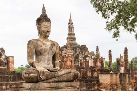 Buddha statues at Wat Mahathat ancient capital of Sukhothai, Thailand.の写真素材