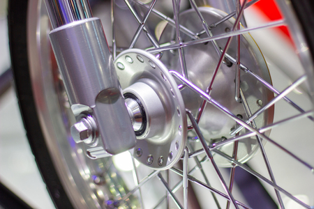 Motorcycle wheels, wire spokes of a motorcycleの写真素材