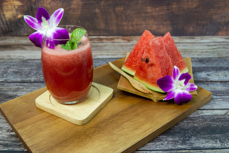 Fresh watermelon and watermelon juice fruit drink for hot summer daysの写真素材