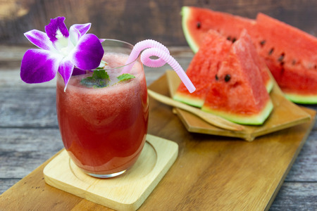 Fresh watermelon juice and fruit juice for hot summer days and good for healthの写真素材