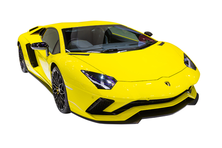 THAILAND:- March 30, 2019:- Lamborghini Huracan car for show isolated white background at Bangkok International Motor Show Thailand.のeditorial素材