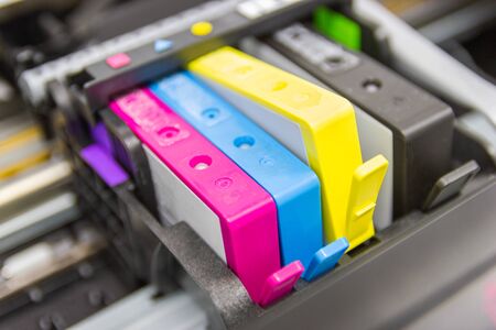 Close up color printer ink jet cartridge of the printer injectの写真素材