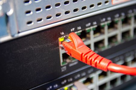 The network cables to connect Lan port in the Datacenter room, concept Communication connection...