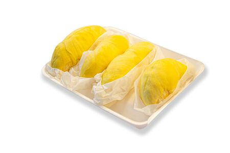 Durian yellow sweet fruit isolated white background  king of fruits fruit of Thailandの写真素材