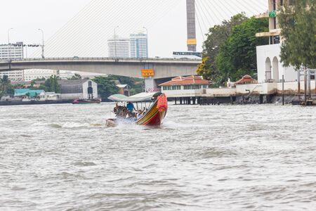 Chao Phraya river Bangkok Thailand:- April 7,  2018:- the  boat express service support people Travelers and water travel For quickness as an alternative for Thai peopleのeditorial素材