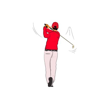 Golf player in red polo with Golf swing,  vector illustration Isolated white backgroundのイラスト素材