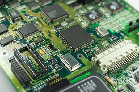 Electronic circuit board part of electronic machine component concept technology of computer circuit hardwareの写真素材