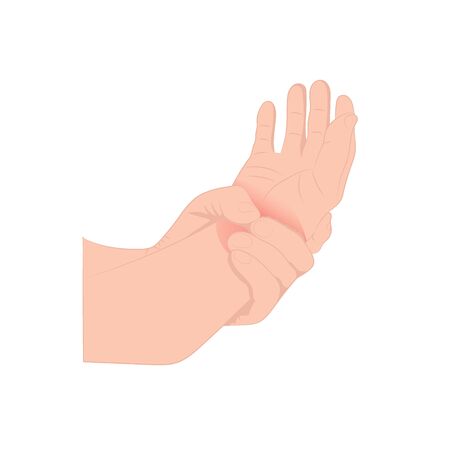 Pain in the wrist, man holding her wrist pain because Ligament in the wrist area, vector illustration concept Disease and healthcareのイラスト素材