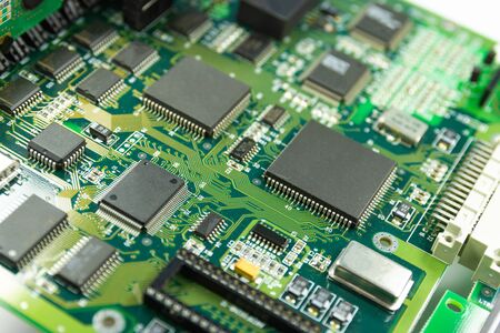 Electronic circuit board part of electronic machine component concept technology of computer circuit hardwareの写真素材