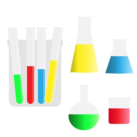 Set of Scientific equipment glass bottle for chemistry for science lab, medicine or pharmacology liquid, fluid measurement, vector illustrationのイラスト素材