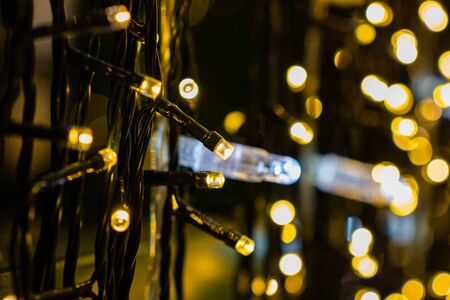 close up cable of string led lights on tree in the garden at night time used for decorating for beauty According to important festivals
の写真素材