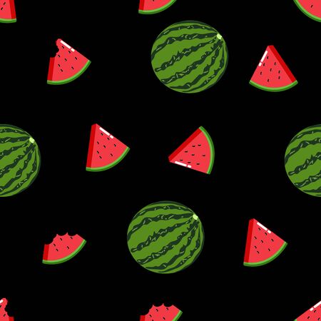 fruit Watermelon seamless pattern vector illustration black backgroundのイラスト素材