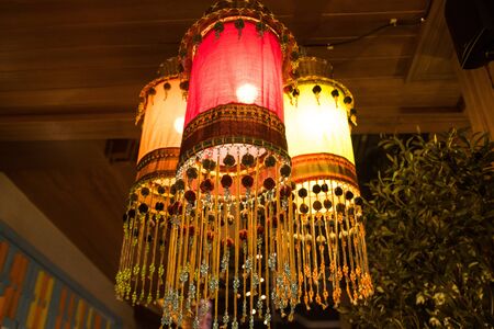 Hanging Lantern in Thai Made from bamboo paper Thai Lanna style For decoratingの写真素材