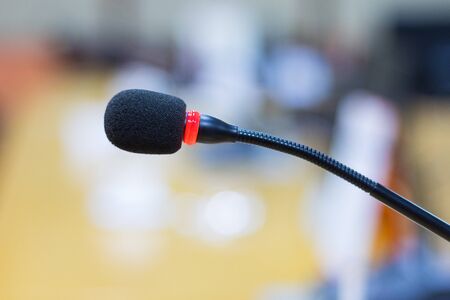 close up a microphone in the conference room for speak and presentation  の写真素材