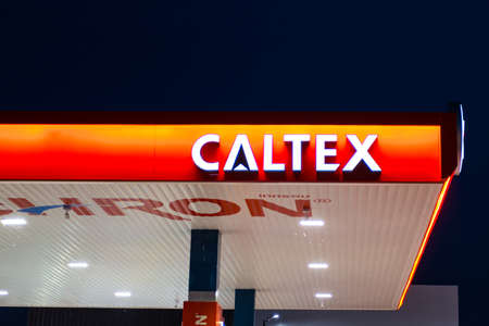 BANGKOK THAILAND :- JULY 15,  2020 : LOGO CALTEX OIL Station, Fueling stations Refuel service for...