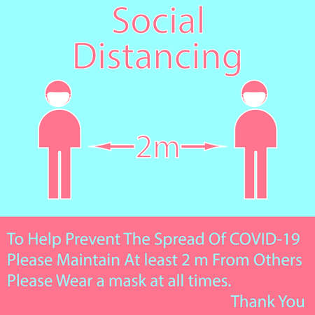 Icon people concept Social Distancing stay 2m apart from other people and wear a mask illustrationのイラスト素材
